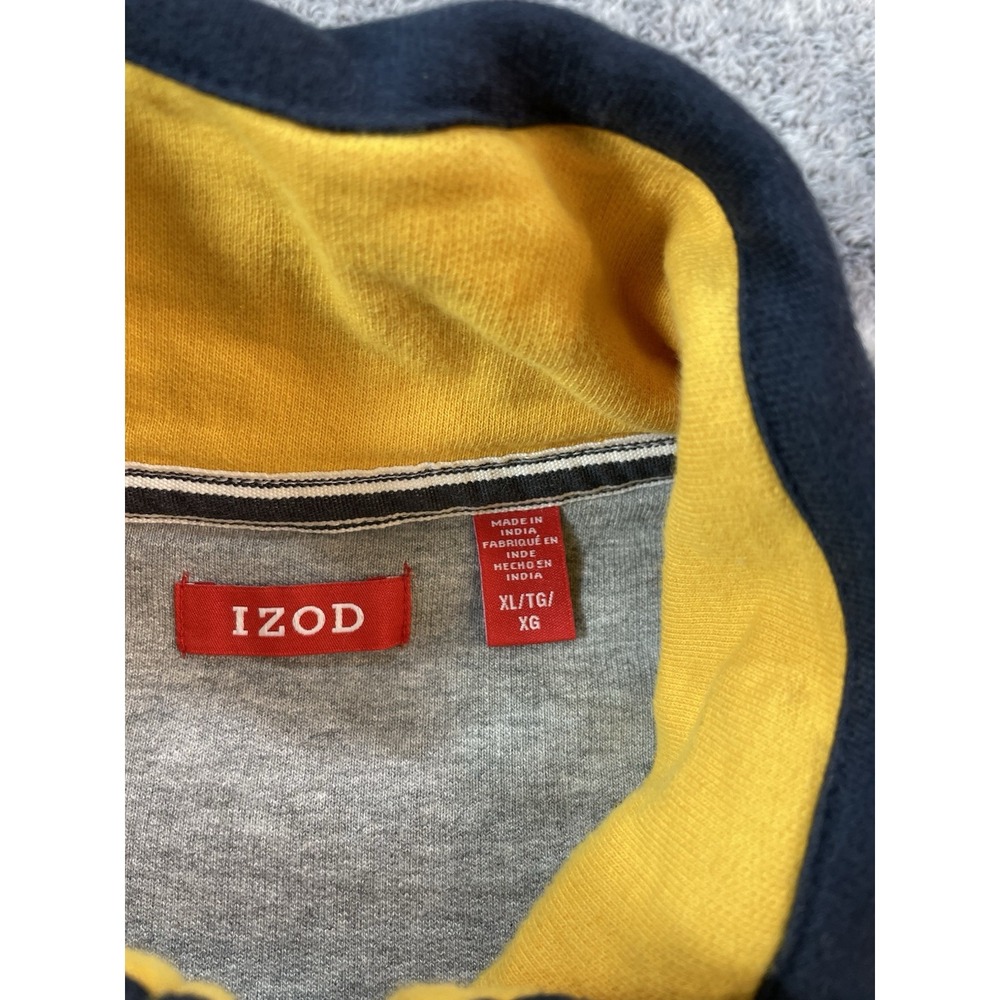 IZOD Sweater Rugby Sweatshirt Men's XL Blue Yellow Long Sleeve 1/4 Zip Preppy - Picture 4 of 8